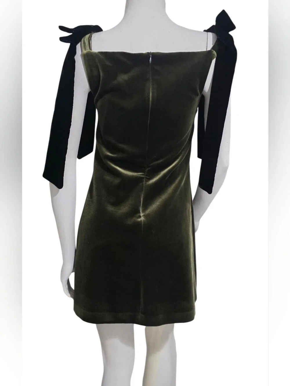 Zara Dark Olive Velvet Mini Dress with Shoulder Bows
